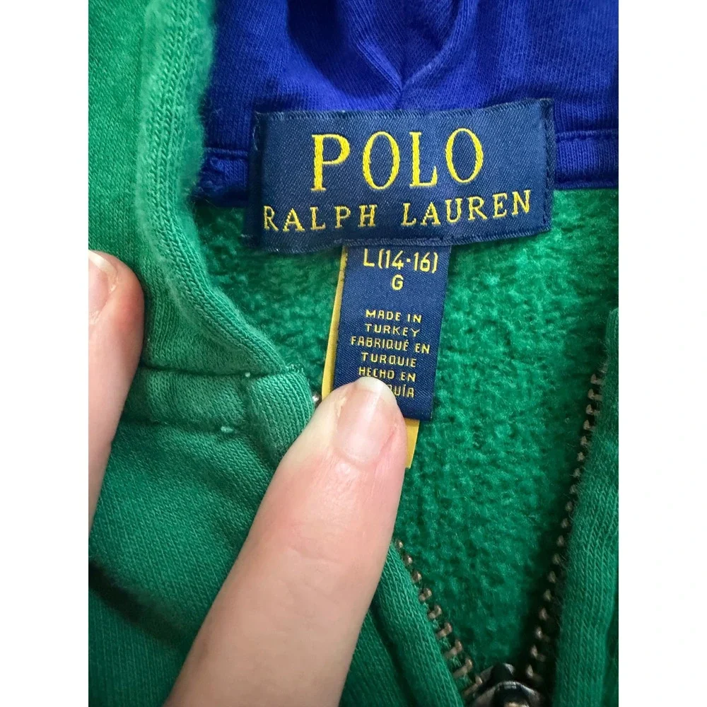 Polo Ralph Lauren Kids Green Colorblock Full Zip Hoodie Sweatshirt Size L 14-16
